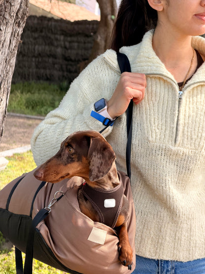 Sac de transport chien porté à l’épaule pour promenade et déplacements en ville