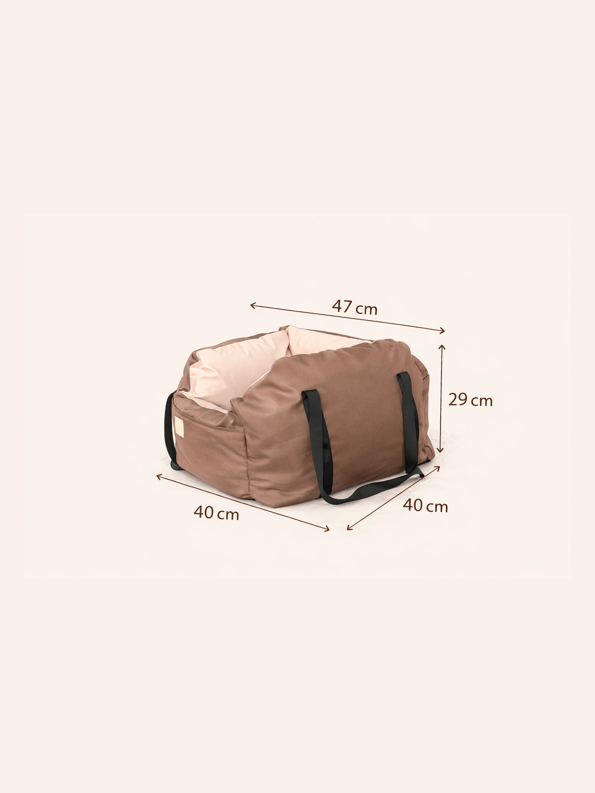 Sac de transport Cocon Ayos pour chien avec dimensions 47 x 40 x 29 cm, sac de voyage confortable et sécurisé.